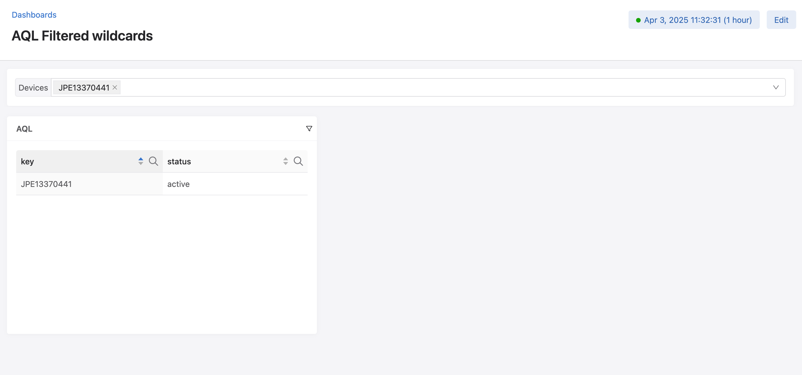 Filtered wildcard with single device selected